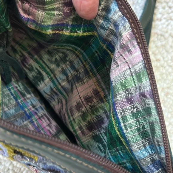 Handmade Leather Guatemalan Huipil Handbag - TEAL Leather crossbody - Picture 5 of 9